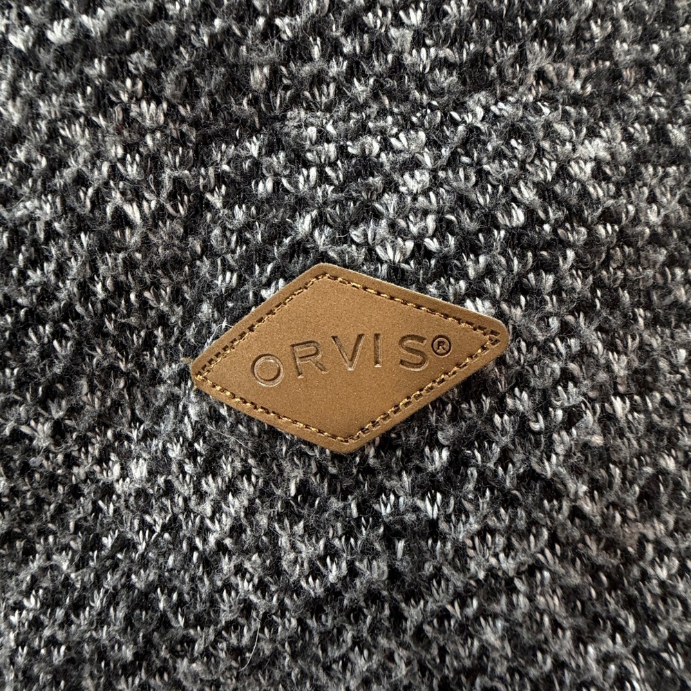 Orvis Quarter Zip Pullover Mens L Marled Knit Sherpa Lined Black White - Picture 5 of 8